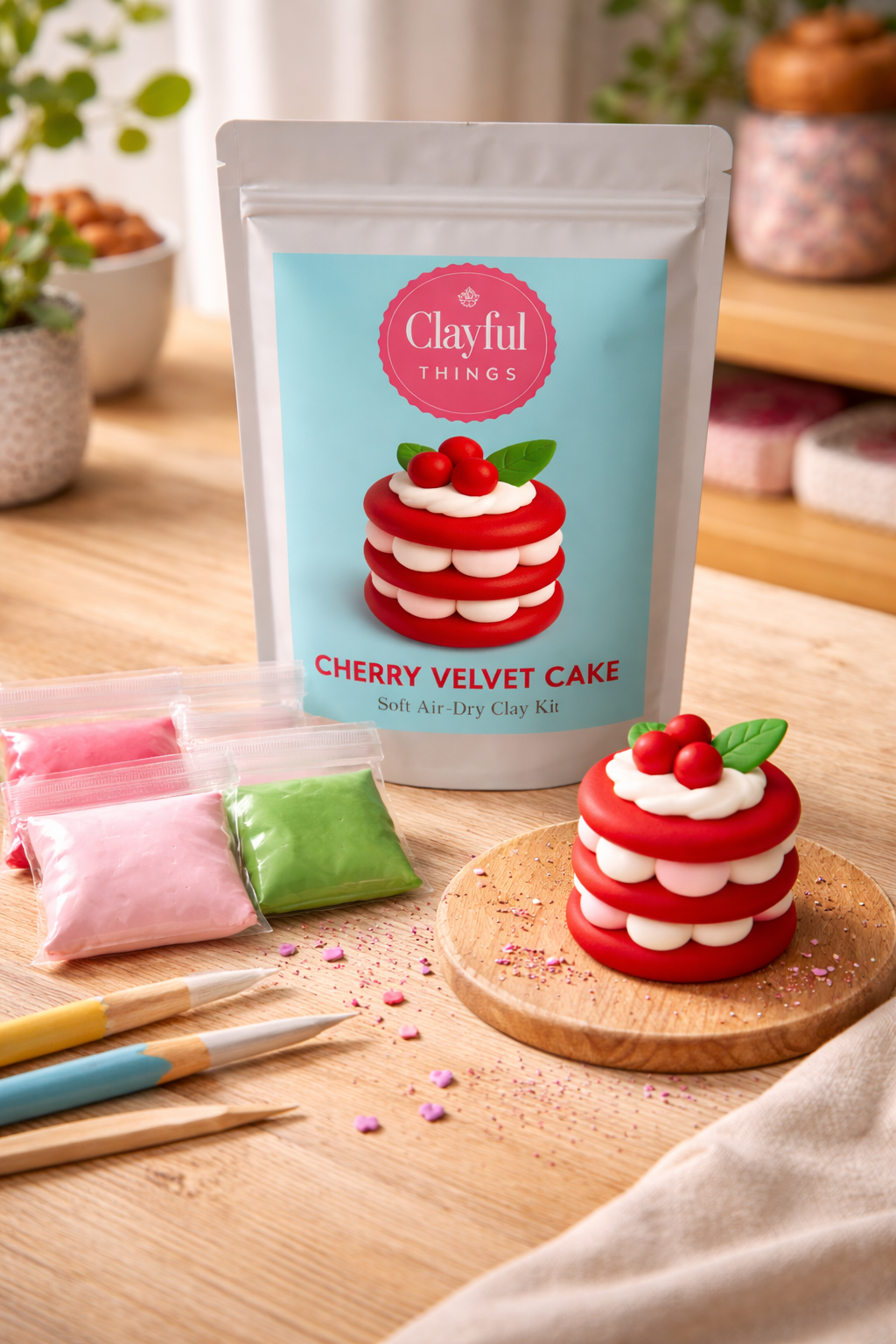Cherry Velvet Cake DIY Soft Air-Dry Clay Kit